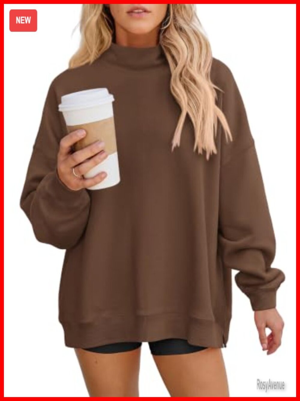Oversized Mock Neck Sweatshirt Pullover Lightweight Drop Shoulder